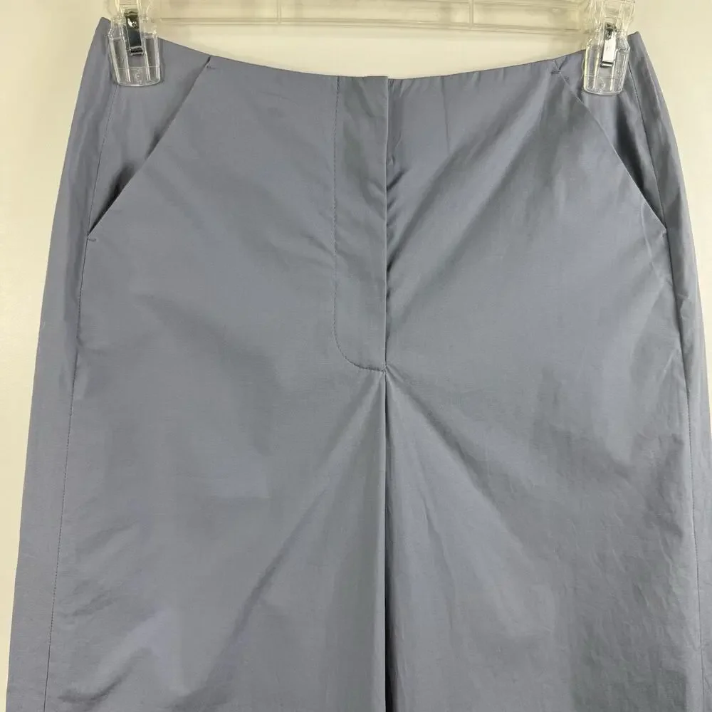 Tory Burch Light Blue Wide Leg Trouser Pants Size 2 Stretch Cotton Poplin Office